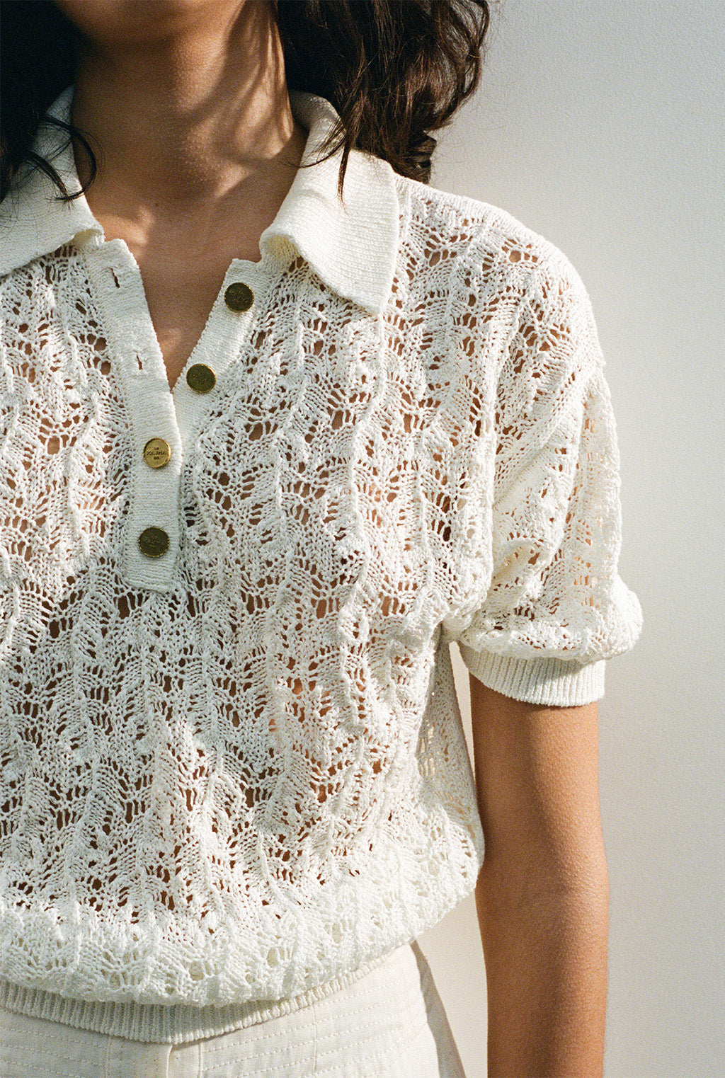 QARAR linen crochet polo