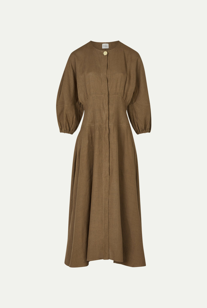 chinese dress ladies Loose Linen Dress Jane with Pockets, Midi Length Dress