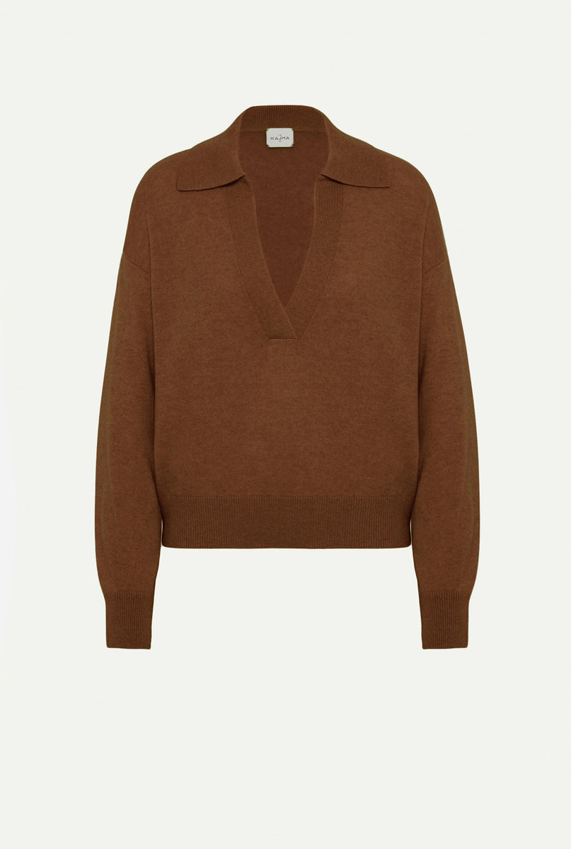 トップス 25AW cash&barba Mongolian Cashmere POLO Mongolian Cashmere Polo Sweater in Oatmeal