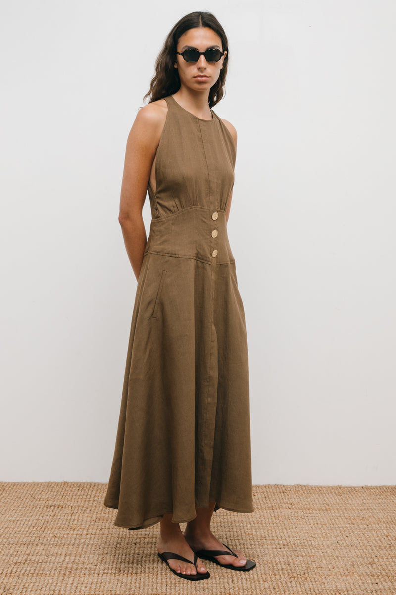 linen button through mini dress Emma Button Down Mini Dress in Natural main image 1